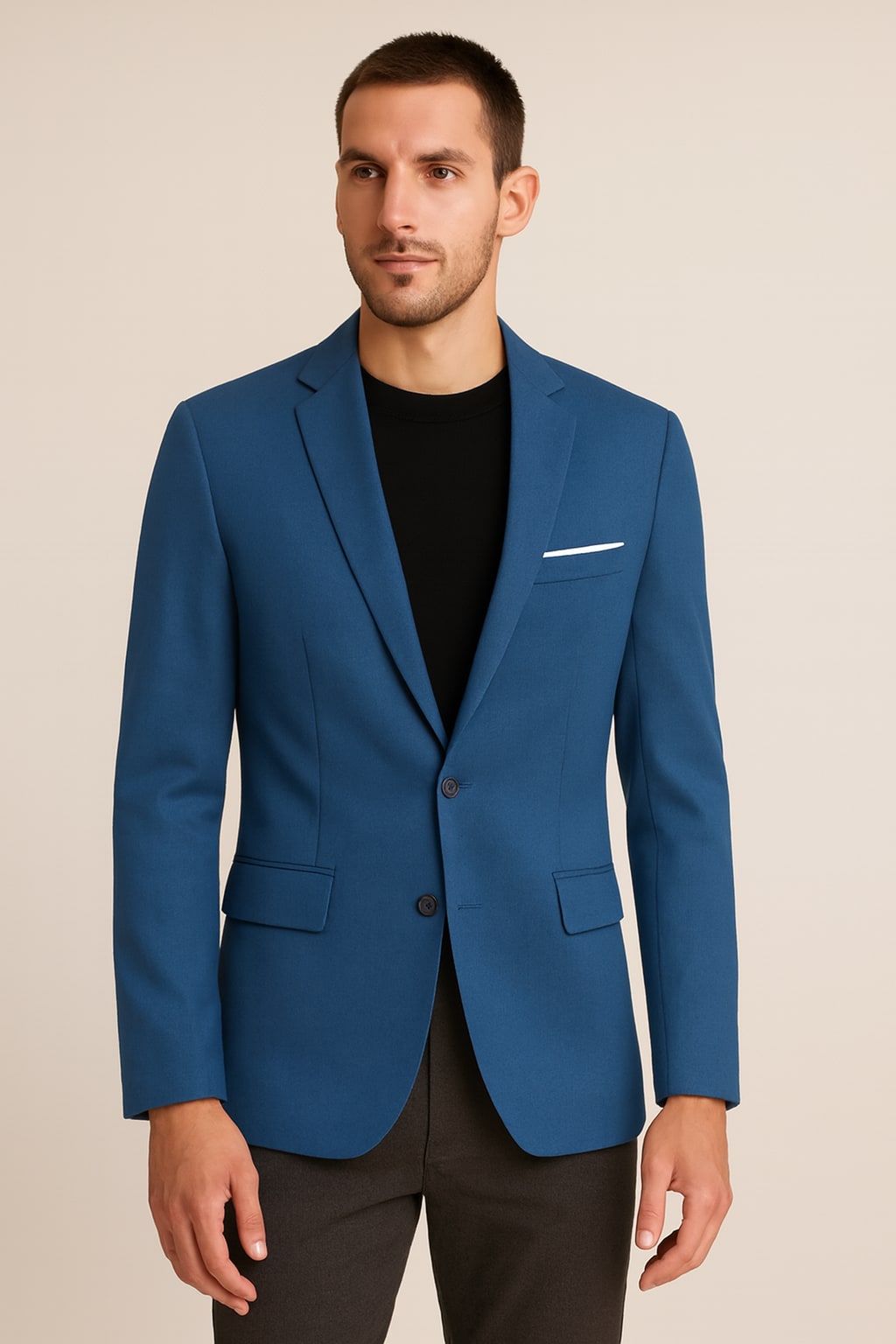 Men's Casual Blazer in blue, single-breasted smart blazer, front view on a model