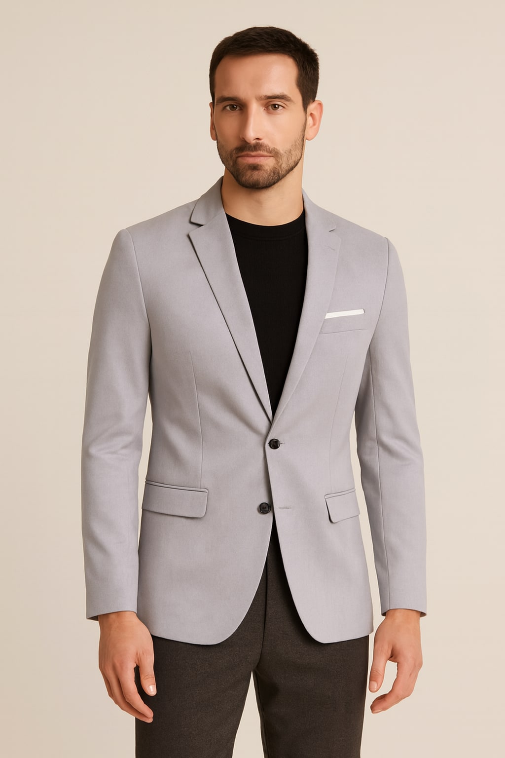 Men's Casual Blazer in grey, single-breasted smart blazer, front view on a model