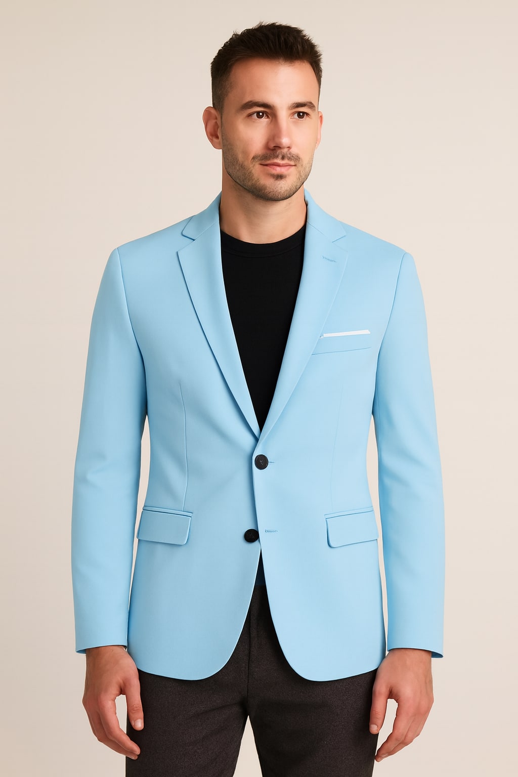 Men's Casual Blazer in light blue, single-breasted smart blazer, front view on a model