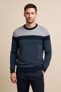 Men's Crew Neck Jumper, Colour Block Knit