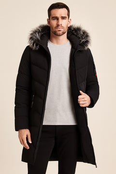 Men's Hooded Winter Coat, Padded Parka with Faux Fur Hood