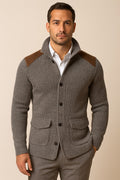 Men's Knitted Blazer in grey, soft tailored casual blazer, front view on a model
