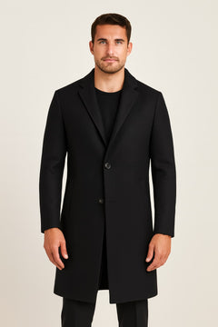 Men's Long Overcoat, Two-Button Tailored Smart Coat