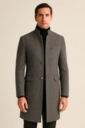 Men's Tailored Overcoat in grey, long smart winter coat, front view on a model