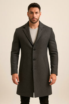 Men's Tweed-Effect Overcoat, Single-Breasted Smart Coat